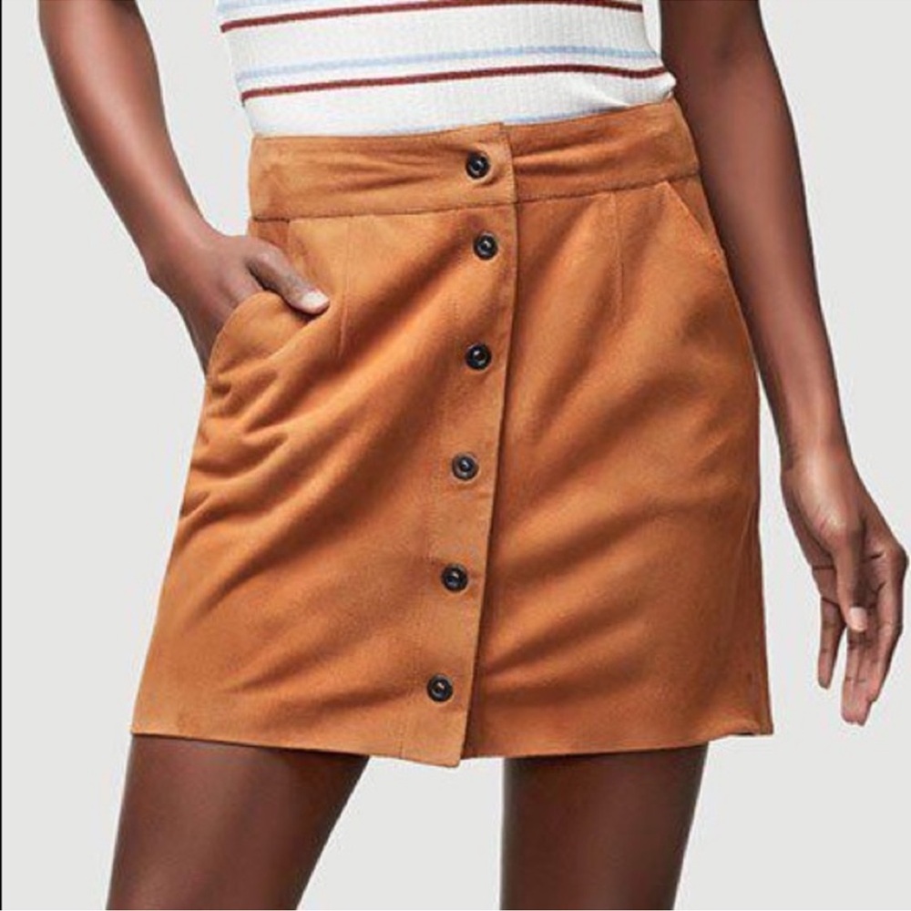 Frame Goat Leather Suede Mini Skirt Camel Snap